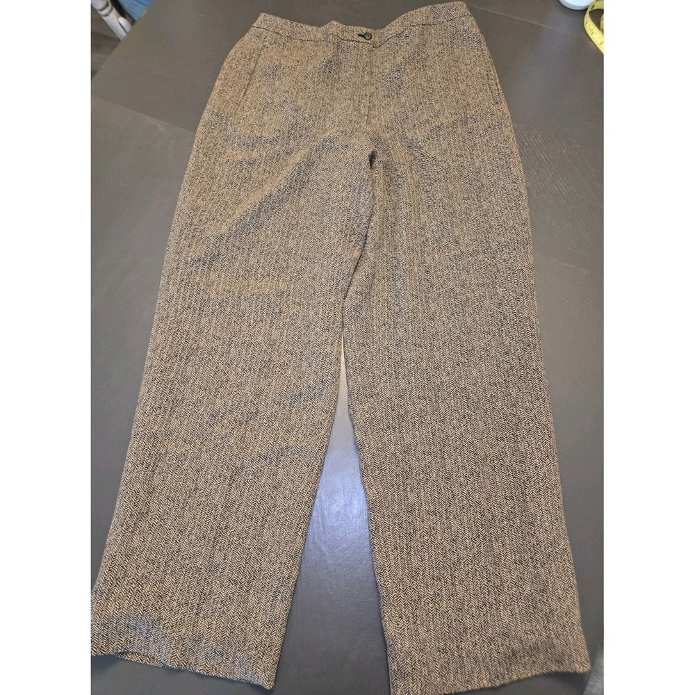 VTG Talbots Brown Tweed Lined Wool Blend Straight Leg Dress Trousers Size 12 EUC